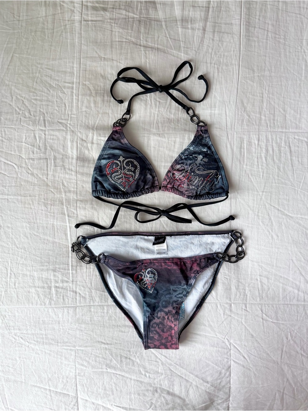 Sinful Affliction “Cedar Chain” Red Black Rhinestone Chain Bikini Set Size S-M